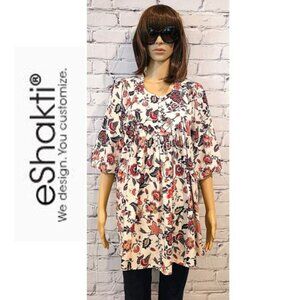eSHAKTI! Red floral print puff sleeve lightweight blouse